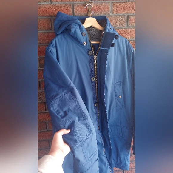 Banana Republic Men's Winter Parka Cobalt Blue | Quilted Interior | Buttons Zip - Picture 5 of 14